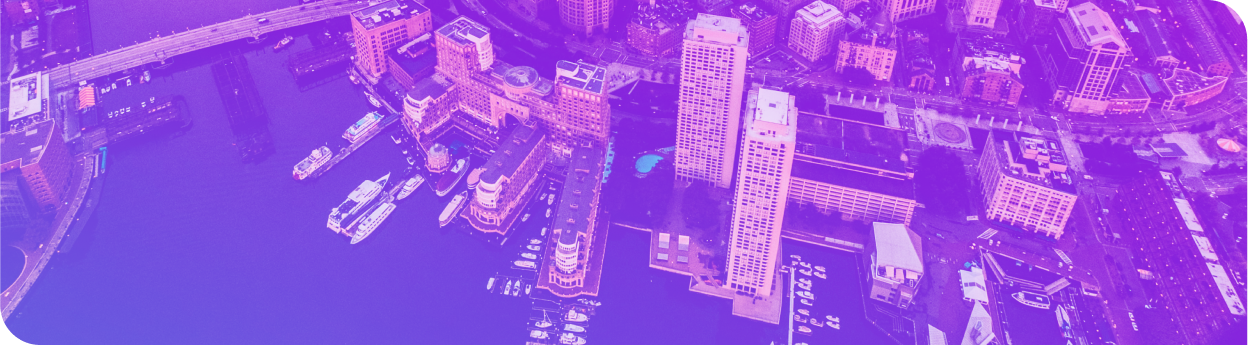 Aerial view of Boston with purple filter